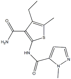 N-(3-carbamoyl-4-ethyl-5-methylthiophen-2-yl)-2-methylpyrazole-3-carboxamide 结构式