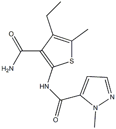 N-(3-carbamoyl-4-ethyl-5-methylthiophen-2-yl)-2-methylpyrazole-3-carboxamide,,结构式