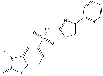 3-methyl-2-oxo-N-(4-pyridin-2-yl-1,3-thiazol-2-yl)-1,3-benzoxazole-5-sulfonamide 化学構造式