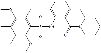 2,5-dimethoxy-3,4,6-trimethyl-N-[2-(2-methylpiperidine-1-carbonyl)phenyl]benzenesulfonamide Struktur