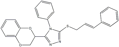 3-(2,3-dihydro-1,4-benzodioxin-3-yl)-4-phenyl-5-[(E)-3-phenylprop-2-enyl]sulfanyl-1,2,4-triazole Struktur