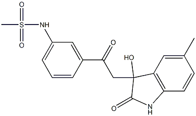N-[3-[2-(3-hydroxy-5-methyl-2-oxo-1H-indol-3-yl)acetyl]phenyl]methanesulfonamide Struktur