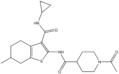1-acetyl-N-[3-(cyclopropylcarbamoyl)-6-methyl-4,5,6,7-tetrahydro-1-benzothiophen-2-yl]piperidine-4-carboxamide Structure