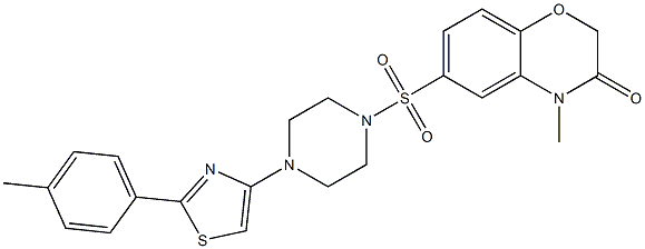 4-methyl-6-[4-[2-(4-methylphenyl)-1,3-thiazol-4-yl]piperazin-1-yl]sulfonyl-1,4-benzoxazin-3-one Structure