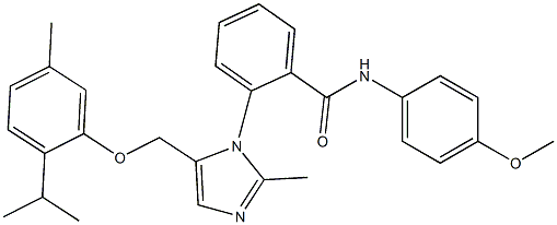 N-(4-methoxyphenyl)-2-[2-methyl-5-[(5-methyl-2-propan-2-ylphenoxy)methyl]imidazol-1-yl]benzamide Struktur