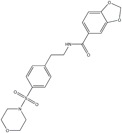 N-[2-(4-morpholin-4-ylsulfonylphenyl)ethyl]-1,3-benzodioxole-5-carboxamide 结构式