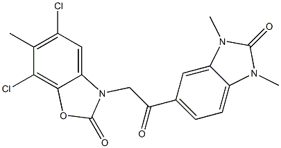 5,7-dichloro-3-[2-(1,3-dimethyl-2-oxobenzimidazol-5-yl)-2-oxoethyl]-6-methyl-1,3-benzoxazol-2-one Structure