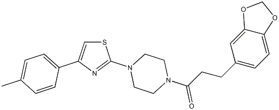 3-(1,3-benzodioxol-5-yl)-1-[4-[4-(4-methylphenyl)-1,3-thiazol-2-yl]piperazin-1-yl]propan-1-one,,结构式