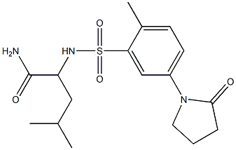 4-methyl-2-[[2-methyl-5-(2-oxopyrrolidin-1-yl)phenyl]sulfonylamino]pentanamide Struktur