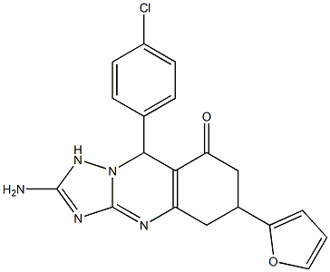 2-amino-9-(4-chlorophenyl)-6-(furan-2-yl)-5,6,7,9-tetrahydro-1H-[1,2,4]triazolo[5,1-b]quinazolin-8-one Structure