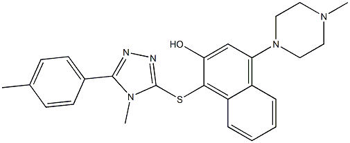 1-[[4-methyl-5-(4-methylphenyl)-1,2,4-triazol-3-yl]sulfanyl]-4-(4-methylpiperazin-1-yl)naphthalen-2-ol 化学構造式