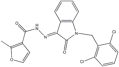 N-[(E)-[1-[(2,6-dichlorophenyl)methyl]-2-oxoindol-3-ylidene]amino]-2-methylfuran-3-carboxamide 化学構造式
