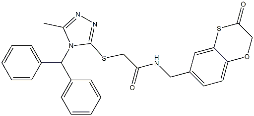 2-[(4-benzhydryl-5-methyl-1,2,4-triazol-3-yl)sulfanyl]-N-[(3-oxo-1,4-benzoxathiin-6-yl)methyl]acetamide Structure