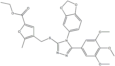 ethyl 4-[[4-(1,3-benzodioxol-5-yl)-5-(3,4,5-trimethoxyphenyl)-1,2,4-triazol-3-yl]sulfanylmethyl]-5-methylfuran-2-carboxylate Structure