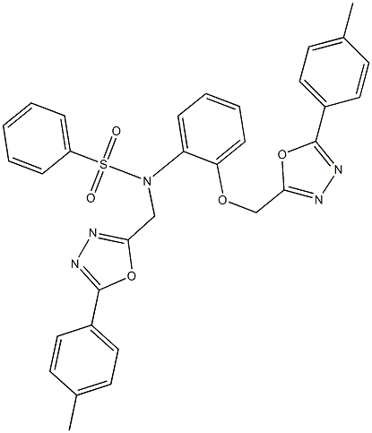 N-[2-[[5-(4-methylphenyl)-1,3,4-oxadiazol-2-yl]methoxy]phenyl]-N-[[5-(4-methylphenyl)-1,3,4-oxadiazol-2-yl]methyl]benzenesulfonamide Struktur
