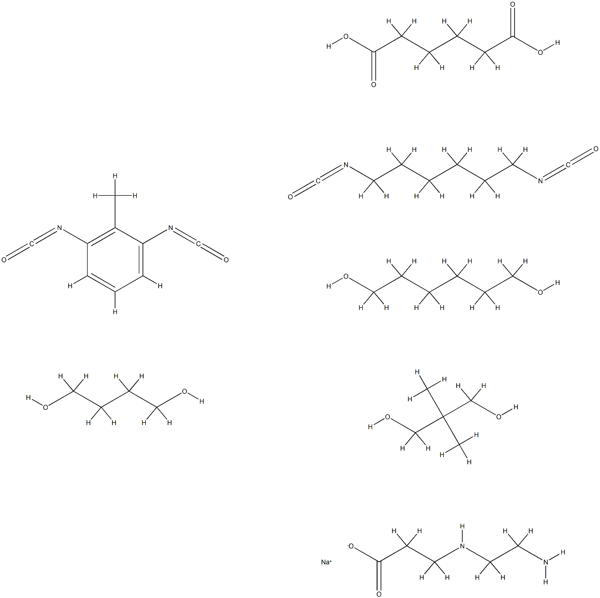 .beta.-Alanine, N-(2-aminoethyl)-, monosodium salt, polymer with 1,4-butanediol, 1,6-diisocyanatohexane, 1,3-diisocyanatomethylbenzene, 2,2-dimethyl-1,3-propanediol, hexanedioic acid and 1,6-hexanediol Structure