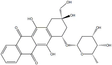4-O-(2',6'-dideoxyhexopyranosyl)-1,2,3,4-tetrahydro-2,4,5,12-tetrahydroxy-2-hydroxymethyl-6,11-naphthacenedione Struktur