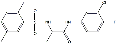 N-(3-chloro-4-fluorophenyl)-2-{[(2,5-dimethylphenyl)sulfonyl]amino}propanamide,1008063-81-7,结构式