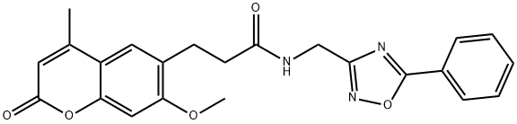 2H-1-Benzopyran-6-propanamide, 7-methoxy-4-methyl-2-oxo-N-[(5-phenyl-1,2,4-oxadiazol-3-yl)methyl]- Struktur