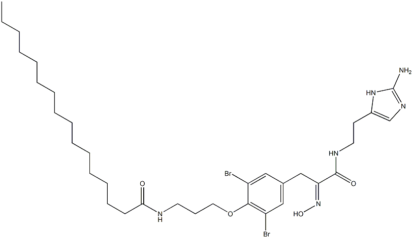 N-[2-(2-アミノ-1H-イミダゾール-4-イル)エチル]-3,5-ジブロモ-α-(ヒドロキシイミノ)-4-[3-[(1-オキソヘキサデシル)アミノ]プロポキシ]ベンゼンプロパンアミド 化学構造式