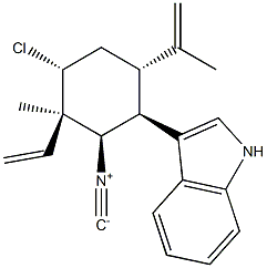 (+)-3-[(1S)-4α-Chloro-3β-ethenyl-2β-isocyano-3-methyl-6α-(1-methylethenyl)cyclohexane-1β-yl]-1H-indole 结构式