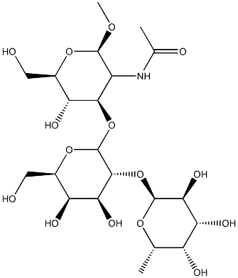 methyl O-fucopyranosyl-(1-2)-O-galactopyranosyl-(1-3)-2-acetamido-2-deoxyglucopyranoside 化学構造式