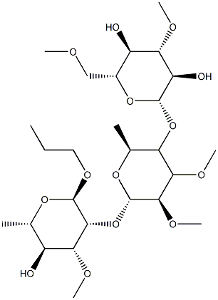 propyl O-(3,6-di-O-methyl-beta-glucopyranosyl)-(1-4)-O-(2,3-di-O-methyl-alpha-rhamnopyranosyl)-(1-2)-3-O-methyl-alpha-rhamnopyranoside Struktur