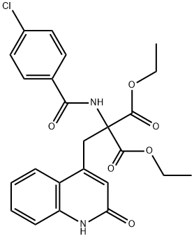 Diethyl 2-(4-chlorobenzamido)-2-[(2-oxo-1,2-dihydroquinolin-4-yl)methyl]malonate 化学構造式