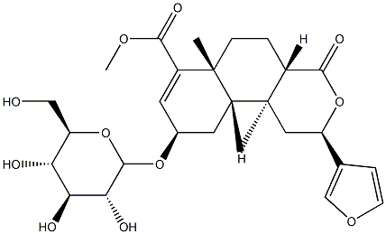 (2S)-2β-(3-Furyl)-1,4,4aα,5,6,6a,9,10,10aα,10b-decahydro-6aα,10bβ-dimethyl-4-oxo-9α-[(β-D-glucopyranosyl)oxy]-2H-naphtho[2,1-c]pyran-7-carboxylic acid methyl ester Struktur