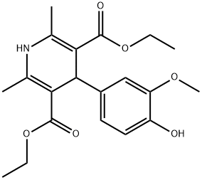 diethyl 4-(4-hydroxy-3-methoxyphenyl)-2,6-dimethyl-1,4-dihydropyridine-3,5-dicarboxylate Struktur