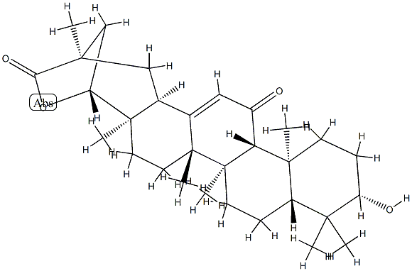 3β,22β-ジヒドロキシ-11-オキソオレアナ-12-エン-30-酸γ-ラクトン 化学構造式