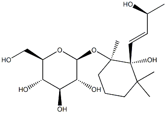 [(1R)-1α,3,3-トリメチル-2α-ヒドロキシ-2-[(1E,3S)-3-ヒドロキシ-1-ブテニル]シクロヘキサン-1β-イル]β-D-グルコピラノシド 化学構造式
