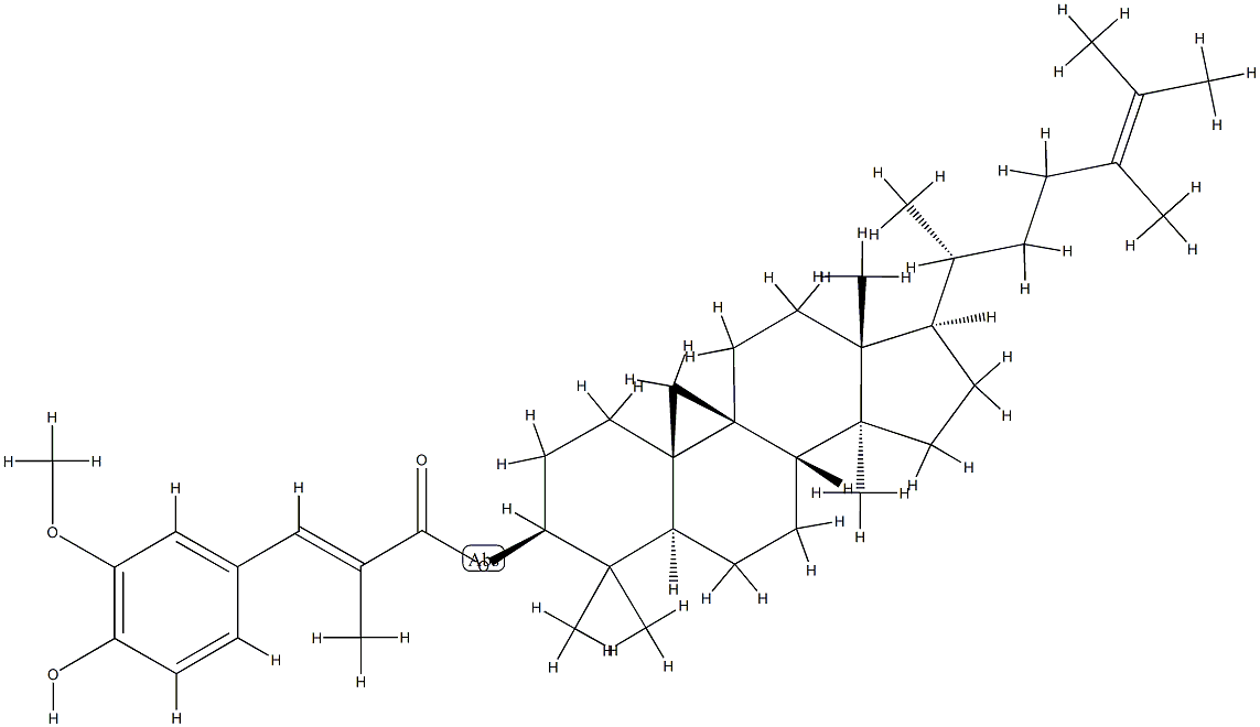 24-メチル-9β,19-シクロラノスタ-24-エン-3β-オール3-(4-ヒドロキシ-3-メトキシフェニル)-2-メチルプロペノアート 化学構造式