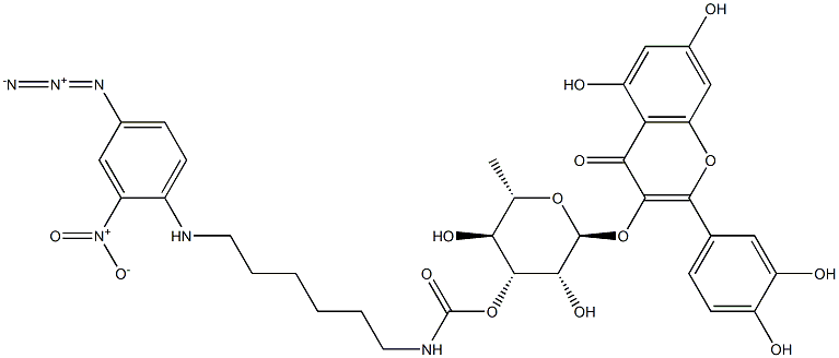 3'-O-((6-(2-nitro-4-azidophenylamino)hexyl)carbamoyl)quercitrin 化学構造式