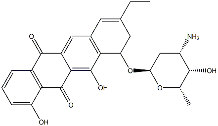 10-[(3-Amino-2,3,6-trideoxy-α-L-lyxo-hexopyranosyl)oxy]-1,11-dihydroxy-9,10-dihydro-8-ethyl-5,12-naphthacenedione Struktur
