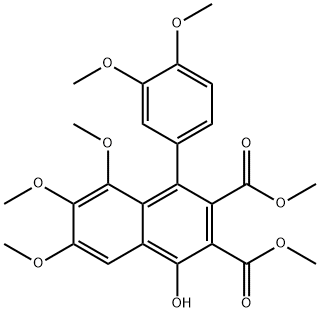 二甲基 4-(3,4-二甲氧苯基)-1-羟基-5,6,7-三甲氧基萘-2,3-二甲酸基酯, 104756-72-1, 结构式