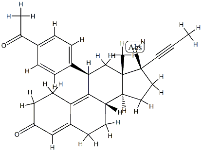 11β-(4-アセチルフェニル)-17β-ヒドロキシ-17-(1-プロピニル)エストラ-4,9-ジエン-3-オン 化学構造式