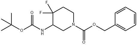 苯甲基 3-((叔-丁氧羰基)氨基)-4,4-二氟哌啶-1-甲酸基酯 结构式
