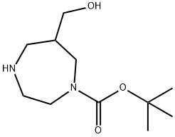 6-Hydroxymethyl-[1,4]diazepane-1-carboxylic acid tert-butyl ester 化学構造式