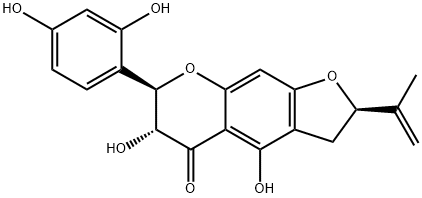 (2R)-7β-(2,4-ジヒドロキシフェニル)-2,3,6,7-テトラヒドロ-4,6α-ジヒドロキシ-2β-(1-メチルエテニル)-5H-フロ[3,2-g][1]ベンゾピラン-5-オン 化学構造式