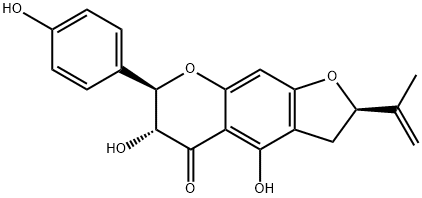 (2R)-2,3,6,7-テトラヒドロ-4,6α-ジヒドロキシ-7β-(4-ヒドロキシフェニル)-2β-(1-メチルエテニル)-5H-フロ[3,2-g][1]ベンゾピラン-5-オン 化学構造式