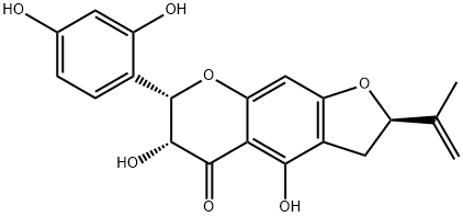 (2R)-7α-(2,4-ジヒドロキシフェニル)-2,3,6,7-テトラヒドロ-4,6α-ジヒドロキシ-2β-(1-メチルエテニル)-5H-フロ[3,2-g][1]ベンゾピラン-5-オン 化学構造式