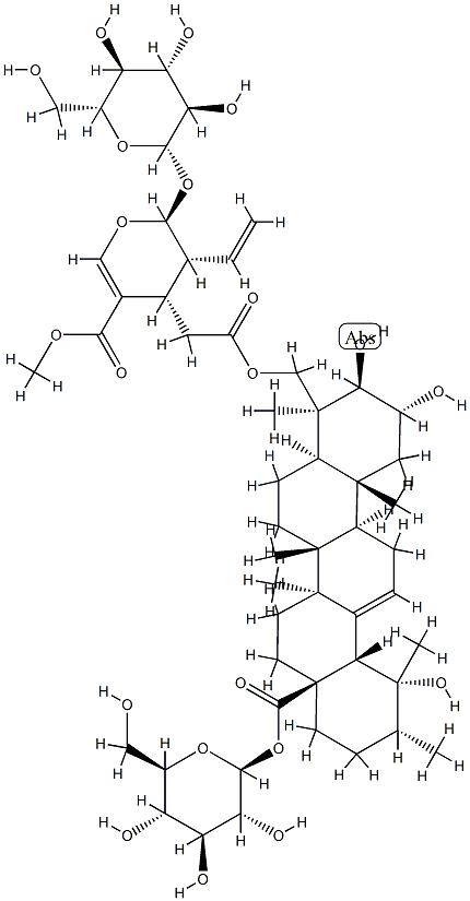24-[[[(2S,3R,4S)-3-Ethenyl-2-(β-D-glucopyranosyloxy)-3,4-dihydro-5-(methoxycarbonyl)-2H-pyran-4-yl]acetyl]oxy]-2α,3β,19-trihydroxyurs-12-en-28-oic acid β-D-glucopyranosyl ester Structure