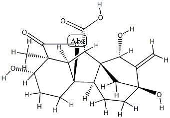 2β,4aα,7,9β-Tetrahydroxy-1-methyl-8-methylenegibbane-1α,10β-dicarboxylic acid 1,4a-lactone Struktur