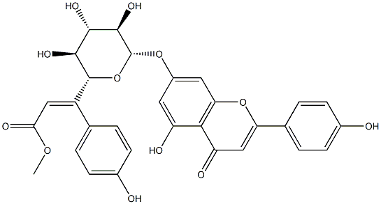 apigenin-7-O-(6''-O-4-coumaroyl)-beta-glucopyranoside Structure