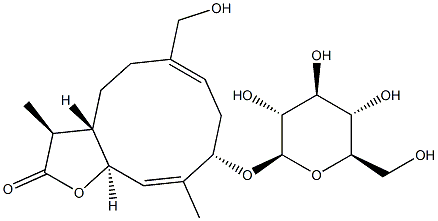(3S,3aS,6E,9S,10E,11aS)-9-(β-D-Glucopyranosyloxy)-3a,4,5,8,9,11a-hexahydro-6-(hydroxymethyl)-3,10-dimethylcyclodeca[b]furan-2(3H)-one 结构式