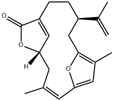 (2Z,5R,11S)-3,14-ジメチル-11-(1-メチルエテニル)-6,16-ジオキサトリシクロ[11.2.1.15,8]ヘプタデカ-2,8(17),13,15(1)-テトラエン-7-オン 化学構造式