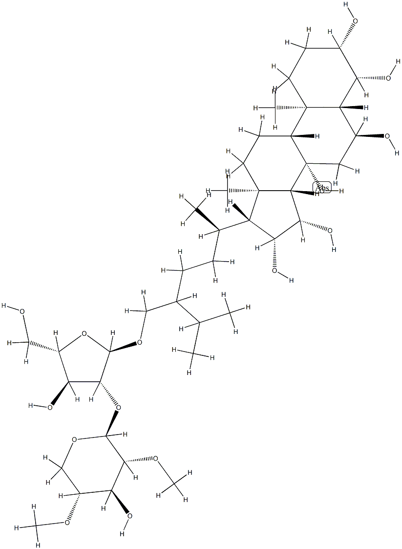 (24ξ)-28-[[2-O-(2-O,4-O-Dimethyl-β-D-xylopyranosyl)-α-L-arabinofuranosyl]oxy]-5α-ergostane-3β,4β,6α,8,15β,16β-hexaol Structure