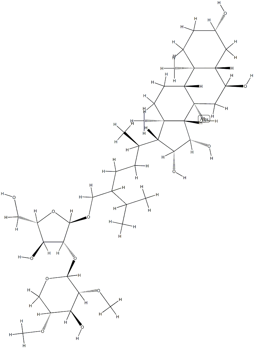 (24ξ)-28-[[2-O-(2-O,4-O-Dimethyl-β-D-xylopyranosyl)-α-L-arabinofuranosyl]oxy]-5α-ergostane-3β,6α,8,15β,16β-pentaol,107041-32-7,结构式
