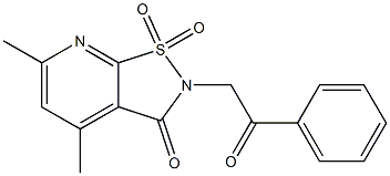 3,5-dimethyl-9,9-dioxo-8-phenacyl-9$l^{6}-thia-2,8-diazabicyclo[4.3.0] nona-2,4,10-trien-7-one Struktur